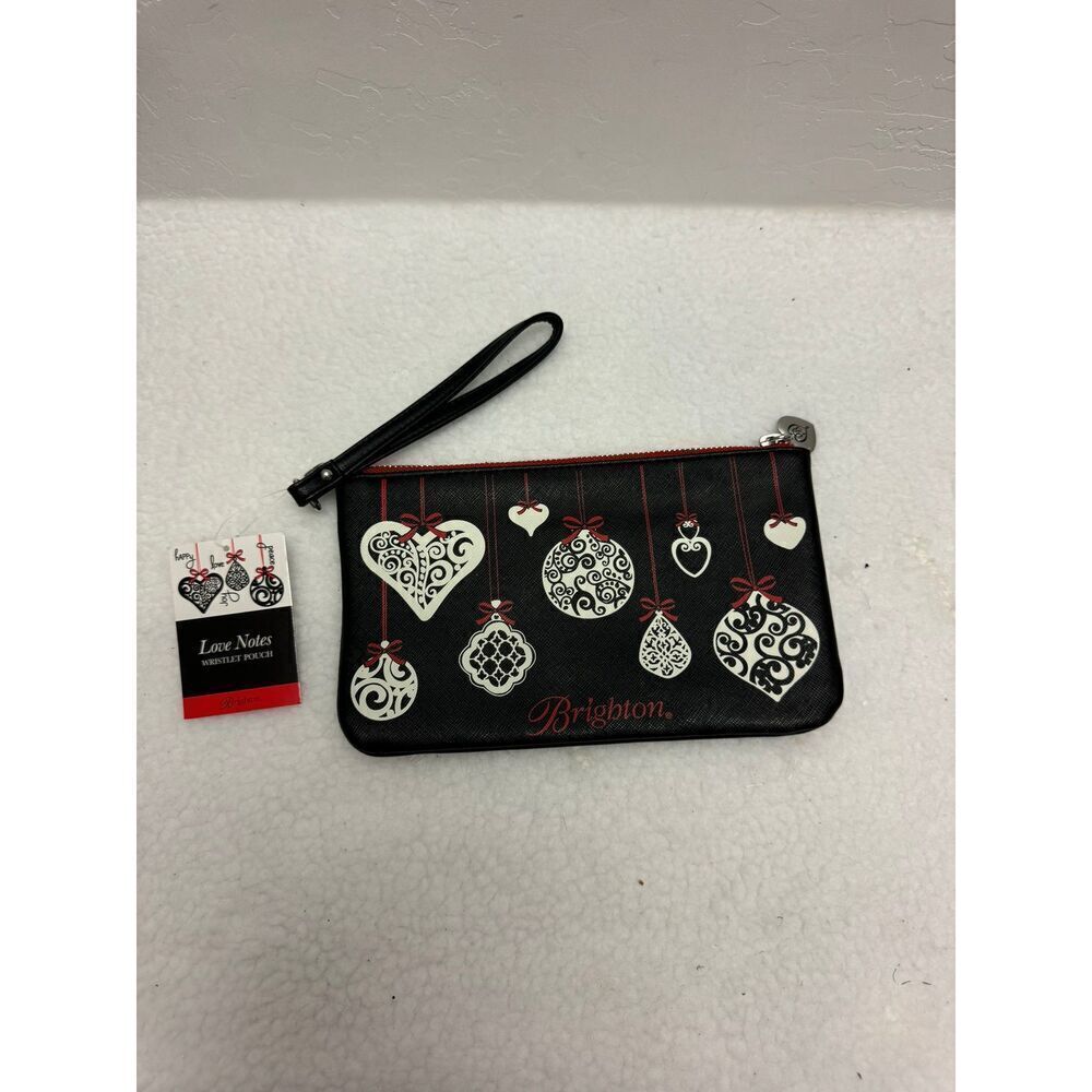 Brighton Love Notes Black Printed Design Zipper Closure Wristlet Pouch Womens